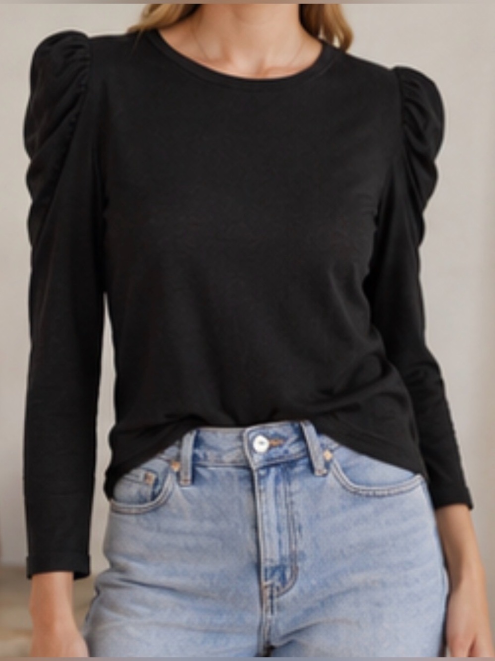 Ralph Lauren Black Label Puff Sleeve Long Sleeve Silk Tee Sz. S